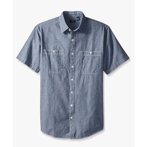 Amazon Essentials Men's Blue Cotton Chambray Button Down Short Sleeve Shirt